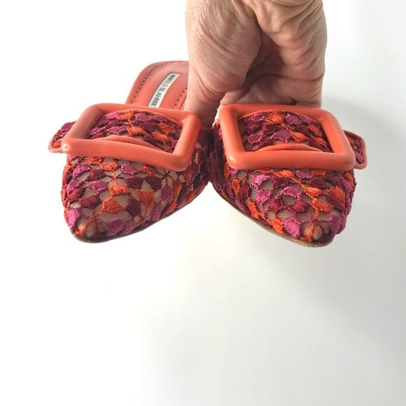 Manolo Blahnik Maysale Lace Multicolored Buckle Pointed Toe Mules Pumps 40 - Picture 7 of 10